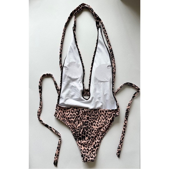 Animal Print Backless Plunging Neckline One Piece Swimsuit - Picture 2 of 5